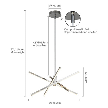 Luminaire suspendu linéaire en forme d'étoile de style moderne, en aluminium noir/or, avec LED, pour salon/salle à manger/cuisine.