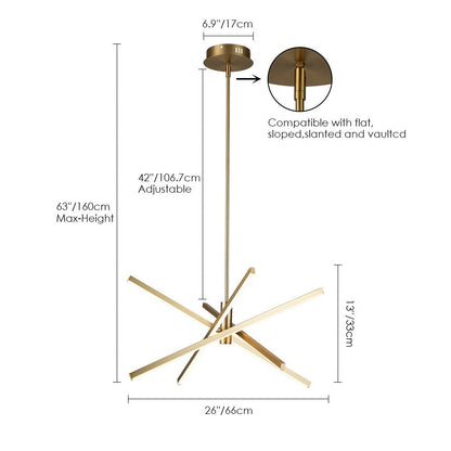 Luminaire suspendu linéaire en forme d'étoile de style moderne, en aluminium noir/or, avec LED, pour salon/salle à manger/cuisine.