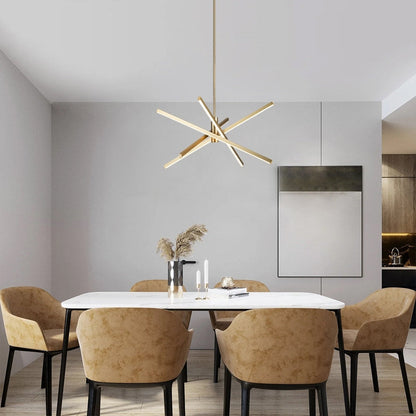 Luminaire suspendu linéaire en forme d'étoile de style moderne, en aluminium noir/or, avec LED, pour salon/salle à manger/cuisine.