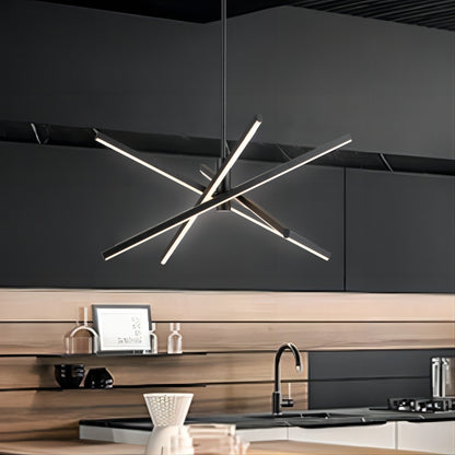 Luminaire suspendu linéaire en forme d'étoile de style moderne, en aluminium noir/or, avec LED, pour salon/salle à manger/cuisine.