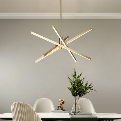 Luminaire suspendu linéaire en forme d'étoile de style moderne, en aluminium noir/or, avec LED, pour salon/salle à manger/cuisine.