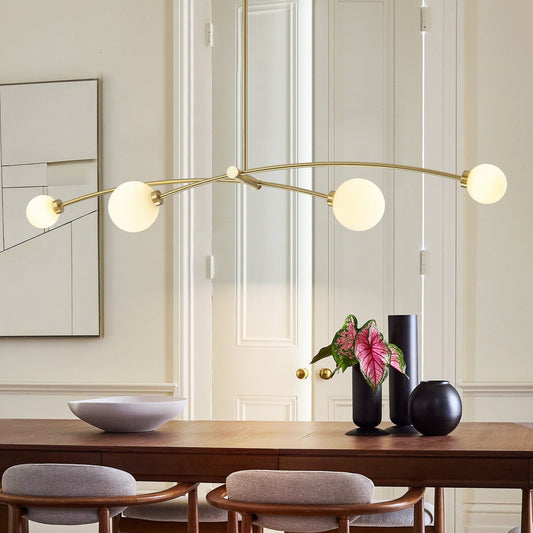 Suspension moderne linéaire à 4 lumières, style Sputnik, couleur or, pour îlot de cuisine/salle à manger - 130,5 cm L x 28 cm P x 15 cm H