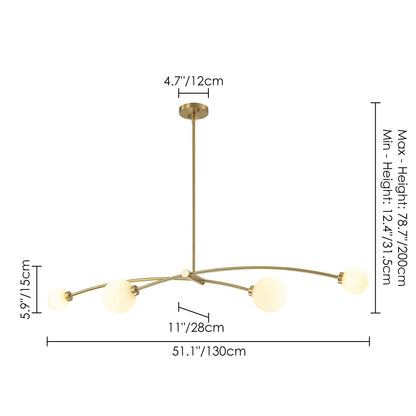 Suspension moderne linéaire à 4 lumières, style Sputnik, couleur or, pour îlot de cuisine/salle à manger - 130,5 cm L x 28 cm P x 15 cm H