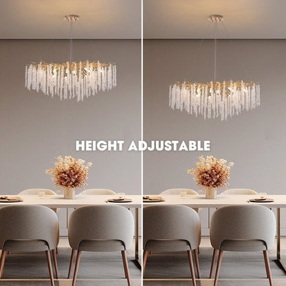 Luminaire rectangulaire moderne en cristal doré, branches d'arbre, 40 po, pour salle à manger, îlot de cuisine, lustre à branches.