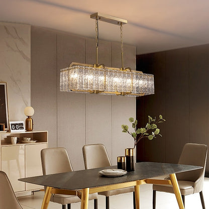 Luminaires suspendus modernes en cristal rectangulaires à 16 lumières, 40 pouces, dorés en laiton, pour salle à manger, salon, îlot de cuisine.