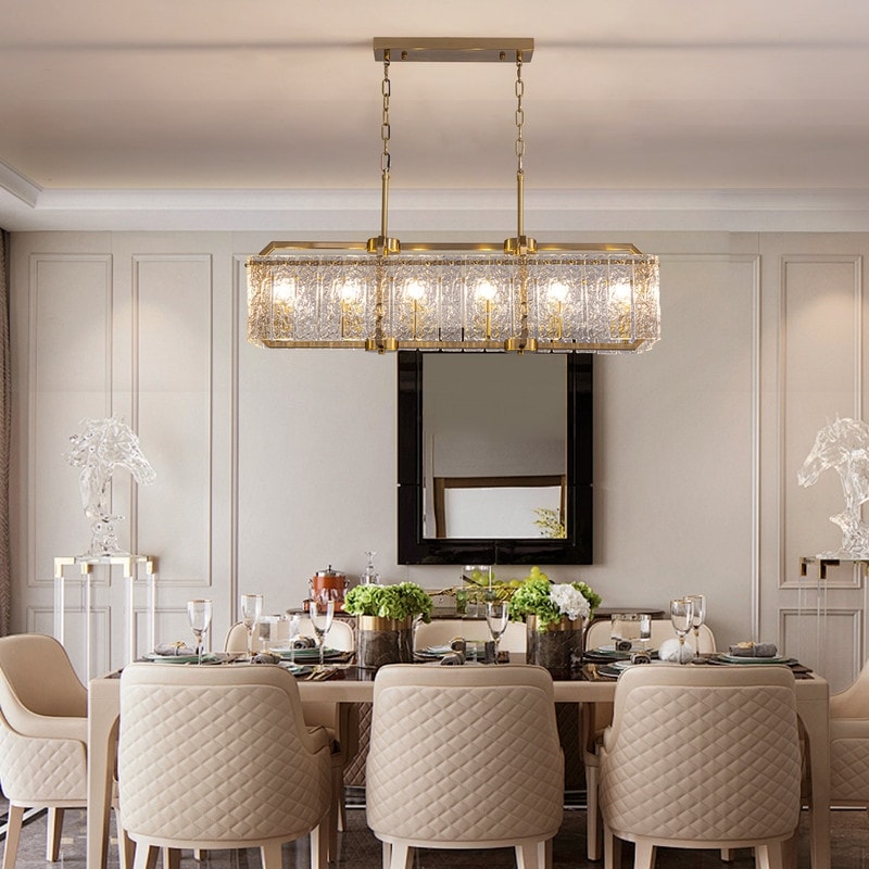 Luminaires suspendus modernes en cristal rectangulaires à 16 lumières, 40 pouces, dorés en laiton, pour salle à manger, salon, îlot de cuisine.
