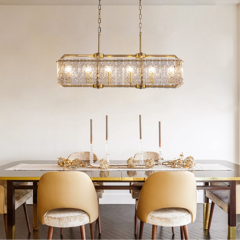 Luminaires suspendus modernes en cristal rectangulaires à 16 lumières, 40 pouces, dorés en laiton, pour salle à manger, salon, îlot de cuisine.
