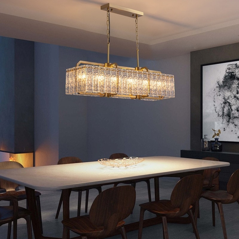 Luminaires suspendus modernes en cristal rectangulaires à 16 lumières, 40 pouces, dorés en laiton, pour salle à manger, salon, îlot de cuisine.