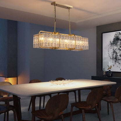 Luminaires suspendus modernes en cristal rectangulaires à 16 lumières, 40 pouces, dorés en laiton, pour salle à manger, salon, îlot de cuisine.