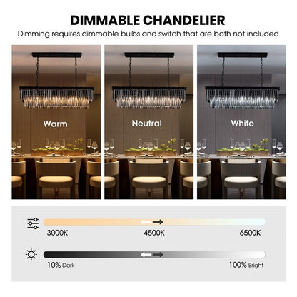 Luminaire suspendu à 2 niveaux pour îlot de cuisine, style moderne et contemporain, avec cristaux, gris fumé et noir, 47 po.