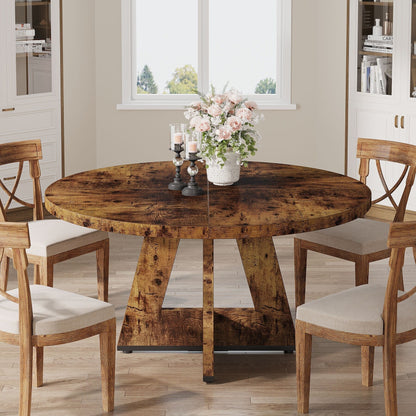 Table de salle à manger ronde de 47 pouces pour 4 personnes, table de cuisine de style farmhouse, petite table de repas en bois pour salle à manger et salon.