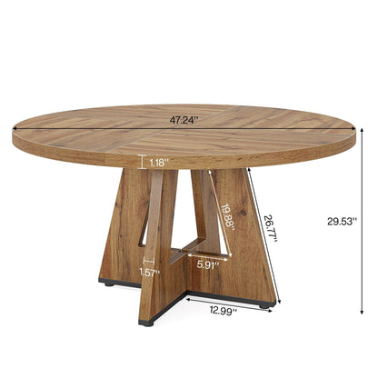 Table de salle à manger ronde de 47 pouces pour 4 personnes, table de cuisine de style farmhouse, petite table de repas en bois pour salle à manger et salon.