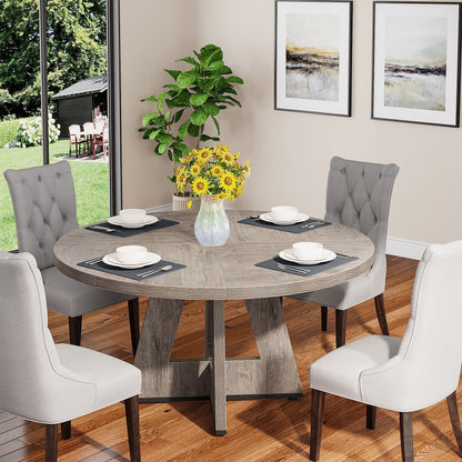 Table de salle à manger ronde de 47 pouces pour 4 personnes, table de cuisine de style farmhouse, petite table de repas en bois pour salle à manger et salon.