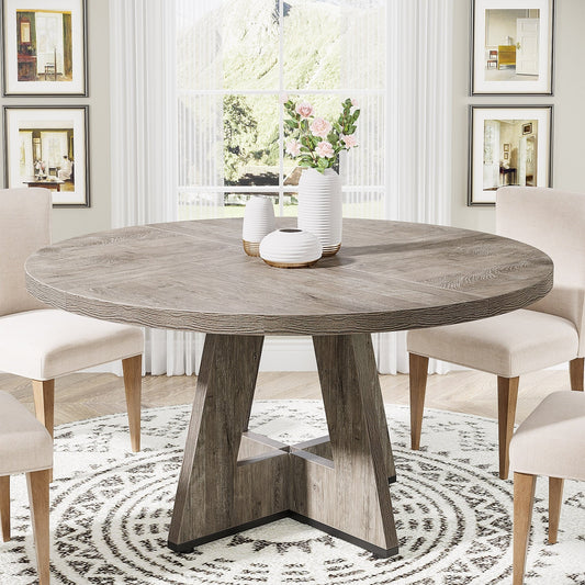 Table de salle à manger ronde de 47 pouces pour 4 personnes, table de cuisine de style farmhouse, petite table de repas en bois pour salle à manger et salon.