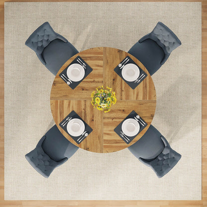 Table de salle à manger ronde de 47 pouces pour 4 personnes, table de cuisine de style farmhouse, petite table de repas en bois pour salle à manger et salon.