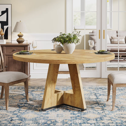 Table de salle à manger ronde de 47 pouces pour 4 personnes, table de cuisine de style farmhouse, petite table de repas en bois pour salle à manger et salon.
