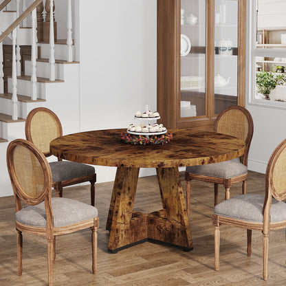 Table de salle à manger ronde de 47 pouces pour 4 personnes, table de cuisine de style farmhouse, petite table de repas en bois pour salle à manger et salon.
