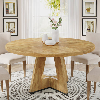 Table de salle à manger ronde de 47 pouces pour 4 personnes, table de cuisine de style farmhouse, petite table de repas en bois pour salle à manger et salon.