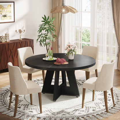 Table de salle à manger ronde de 47 pouces pour 4 personnes, table de cuisine de style farmhouse, petite table de repas en bois pour salle à manger et salon.