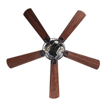 Ventilateur de plafond à 5 pales en bois de 122 cm (48 pouces) à montage encastré, style rustique, noir, avec télécommande et kit d'éclairage.