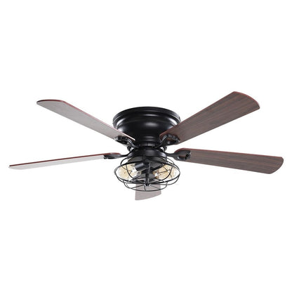Ventilateur de plafond à 5 pales en bois de 122 cm (48 pouces) à montage encastré, style rustique, noir, avec télécommande et kit d'éclairage.