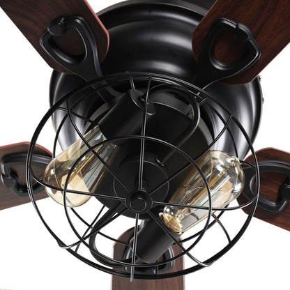 Ventilateur de plafond à 5 pales en bois de 122 cm (48 pouces) à montage encastré, style rustique, noir, avec télécommande et kit d'éclairage.