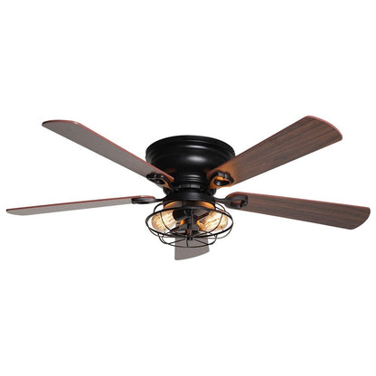 Ventilateur de plafond à 5 pales en bois de 122 cm (48 pouces) à montage encastré, style rustique, noir, avec télécommande et kit d'éclairage.