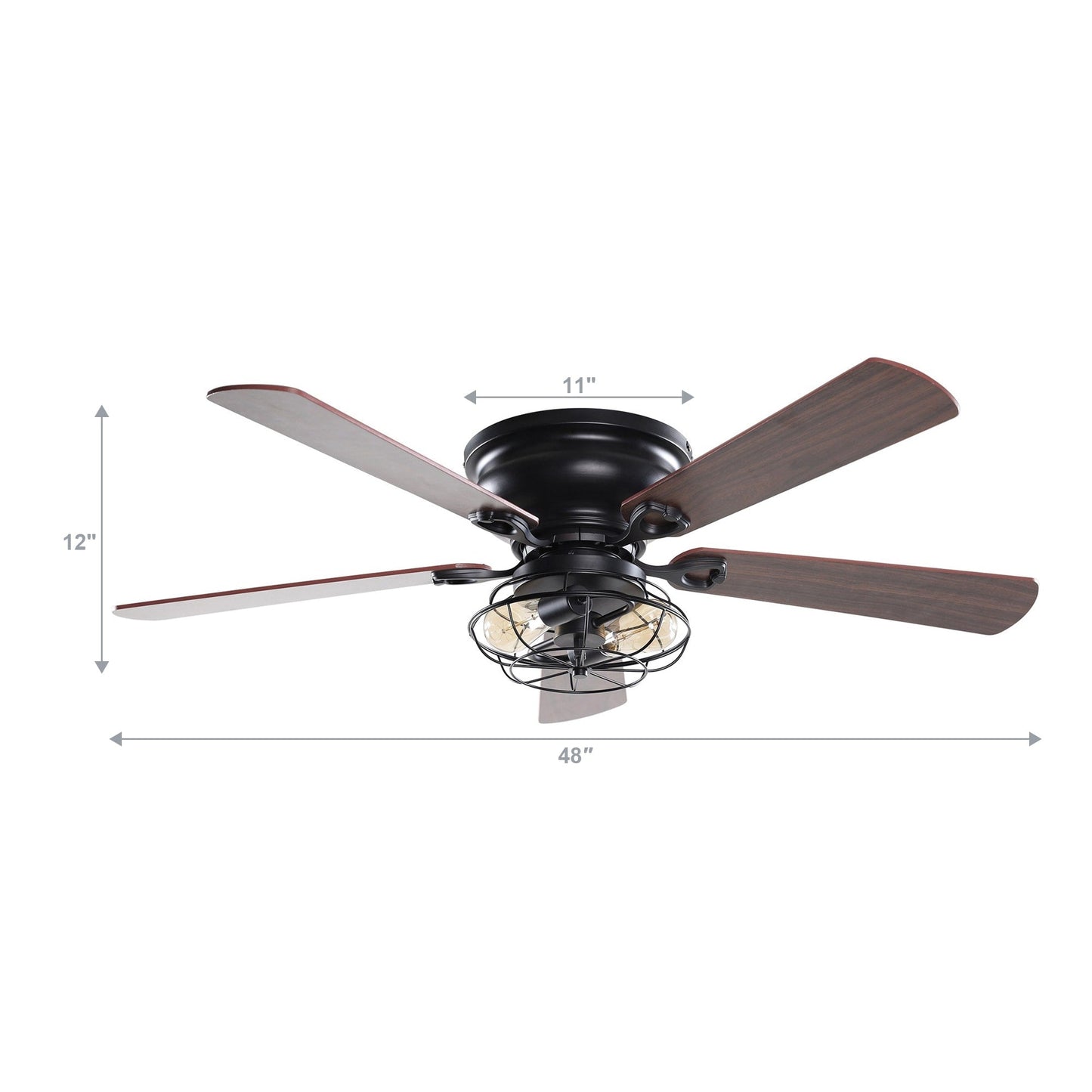 Ventilateur de plafond à 5 pales en bois de 122 cm (48 pouces) à montage encastré, style rustique, noir, avec télécommande et kit d'éclairage.