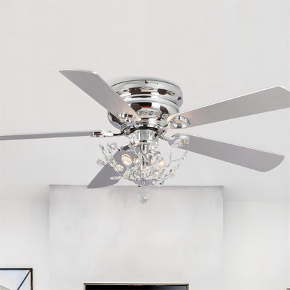 Ventilateur de plafond moderne à 5 pales réversibles de 48 pouces, avec fixation au plafond, en cristal et télécommande.