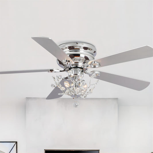 Ventilateur de plafond moderne à 5 pales réversibles de 48 pouces, avec fixation au plafond, en cristal et télécommande.