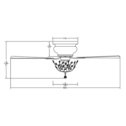 Ventilateur de plafond moderne à 5 pales réversibles de 48 pouces, avec fixation au plafond, en cristal et télécommande.