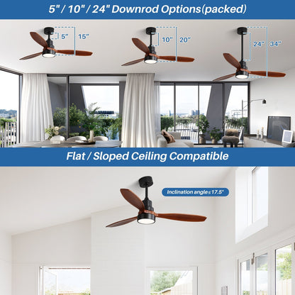 Ventilateur de plafond à LED intégré de 48 et 52 pouces avec éclairage et télécommande, moteur à courant continu réversible.