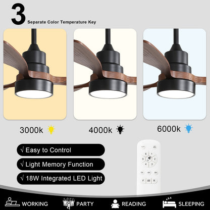 Ventilateur de plafond à LED intégré de 48 et 52 pouces avec éclairage et télécommande, moteur à courant continu réversible.