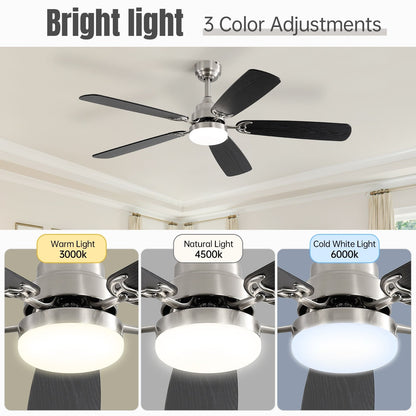 Ventilateur de plafond à LED intégré de 48 et 52 pouces avec éclairage et télécommande, moteur à courant continu réversible.