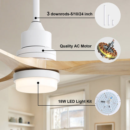 Ventilateur de plafond à LED intégré de 48 et 52 pouces avec éclairage et télécommande, moteur à courant continu réversible.