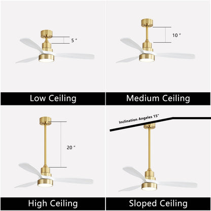 Ventilateur de plafond à LED intégré de 48 et 52 pouces avec éclairage et télécommande, moteur à courant continu réversible.