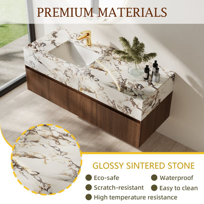 Meubles-lavabos de salle de bain modernes de 48 pouces, avec dessus en faux marbre brillant, en bois massif.