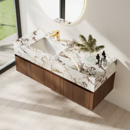 Meubles-lavabos de salle de bain modernes de 48 pouces, avec dessus en faux marbre brillant, en bois massif.