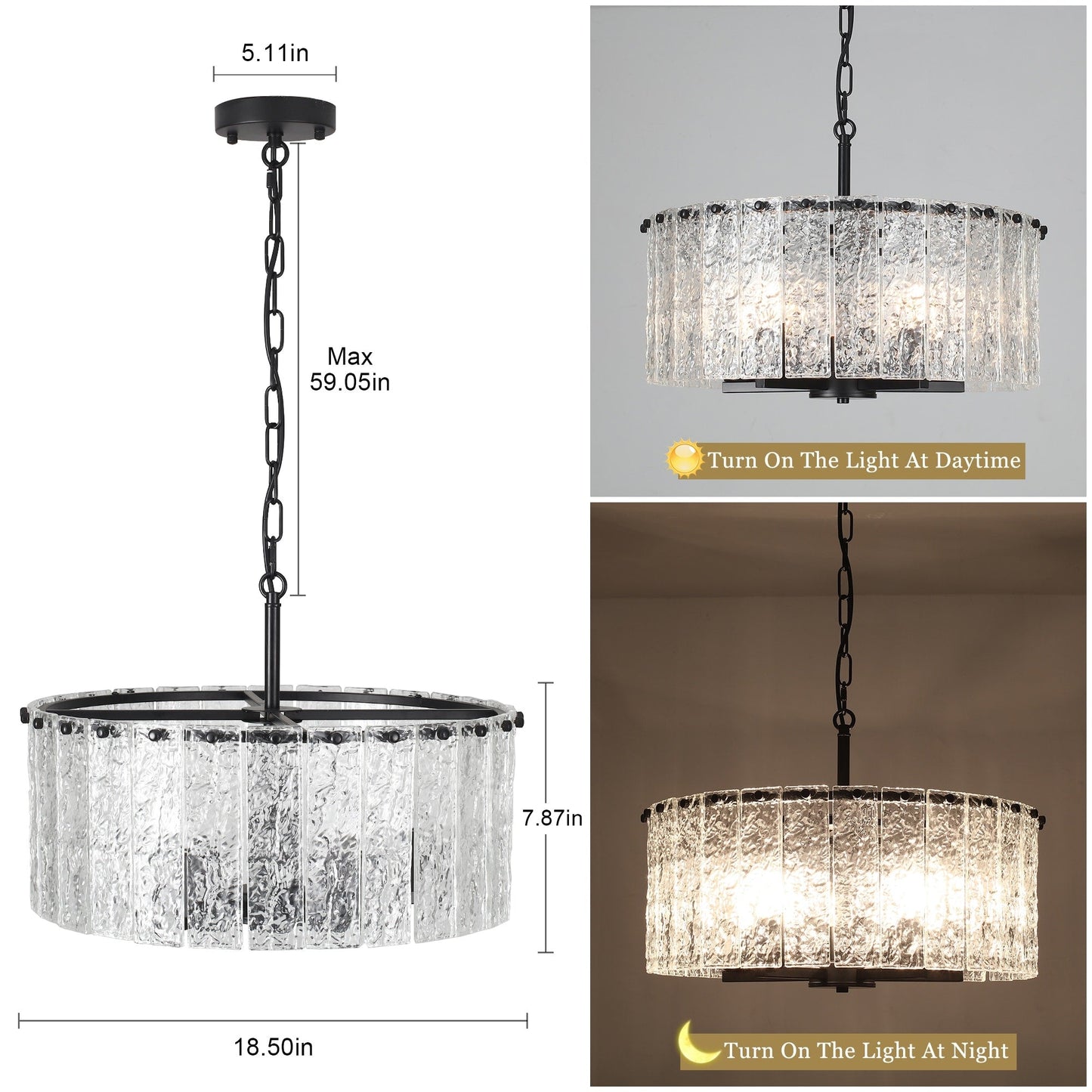 Luminaire suspendu moderne à 5 lumières en forme de tambour rond, luminaire semi-encastré classique, luminaire suspendu pour îlot de cuisine et salle à manger