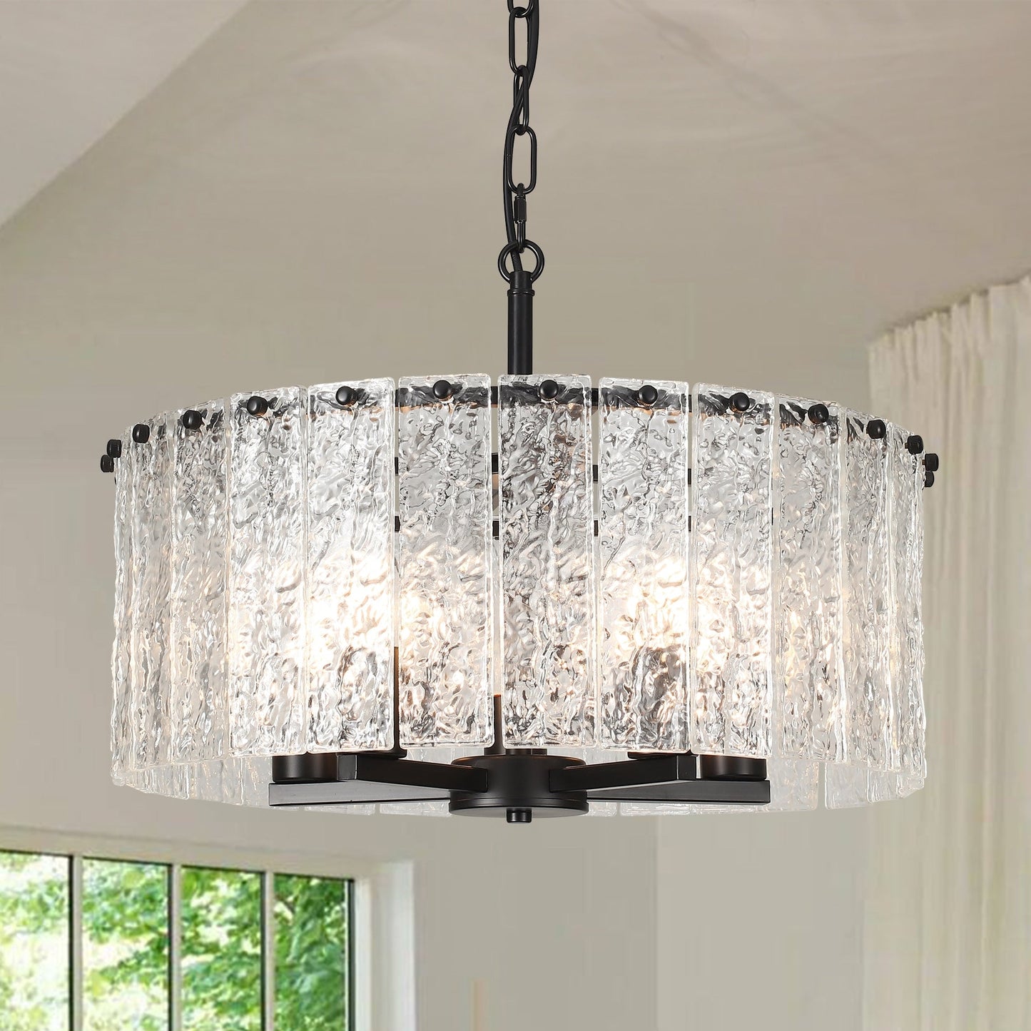 Luminaire suspendu moderne à 5 lumières en forme de tambour rond, luminaire semi-encastré classique, luminaire suspendu pour îlot de cuisine et salle à manger