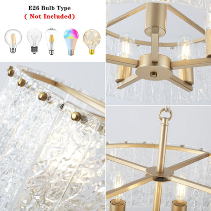 Luminaire suspendu moderne à 5 lumières en forme de tambour rond, luminaire semi-encastré classique, luminaire suspendu pour îlot de cuisine et salle à manger