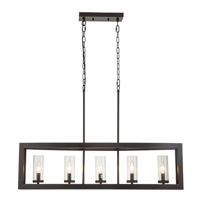 Suspension industrielle linéaire moderne à 5 lumières pour salle à manger, lustre cylindrique en verre transparent style farmhouse, éclairage pour îlot de cuisine