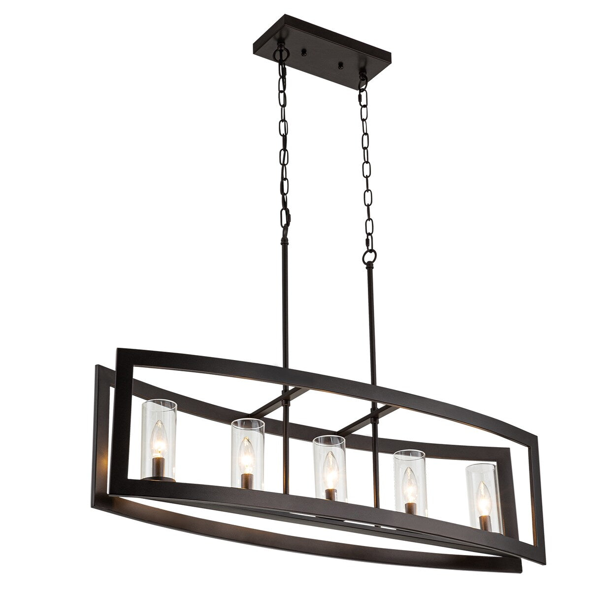 Suspension rectangulaire en verre vintage à 5 lumières, style industriel moderne du milieu du siècle, pour îlot de cuisine.