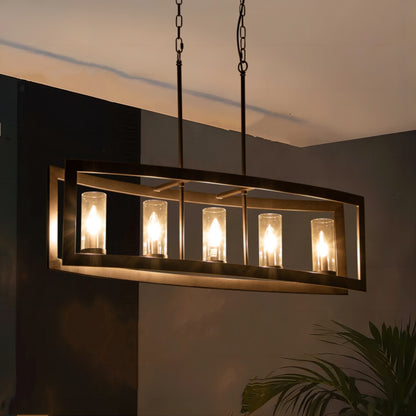 Suspension rectangulaire en verre vintage à 5 lumières, style industriel moderne du milieu du siècle, pour îlot de cuisine.