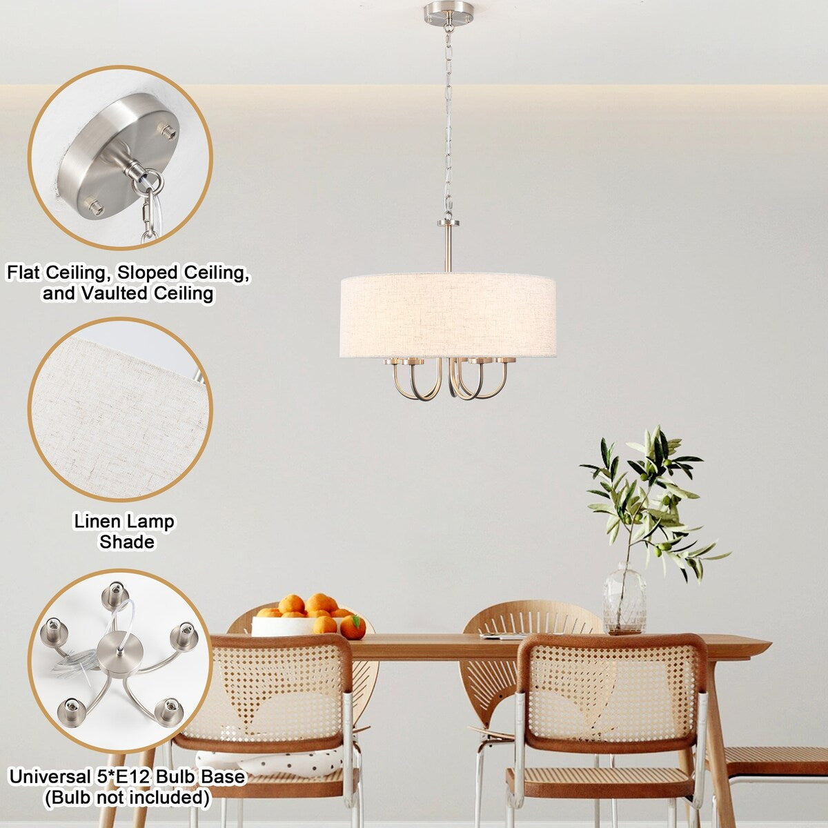 Suspension moderne à 5 lumières, à fixer au plafond, pour salle à manger, chambre à coucher, salon - N/A