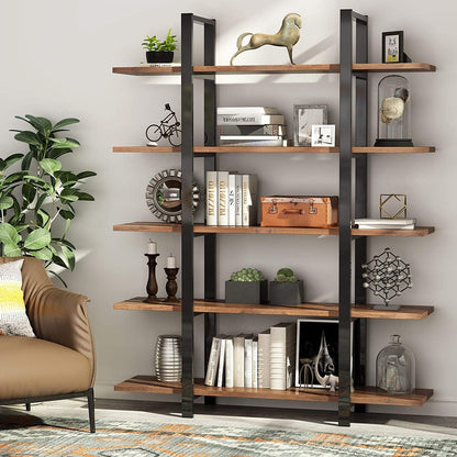 Étagère à livres 5 niveaux, bibliothèque de style industriel vintage