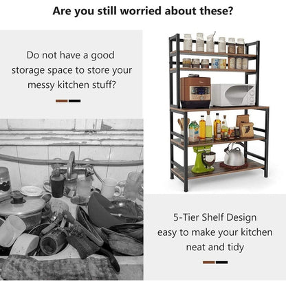 Étagère de rangement utilitaire à 5 niveaux pour cuisine, support pour four à micro-ondes, chariot à micro-ondes industriel avec meuble de rangement.