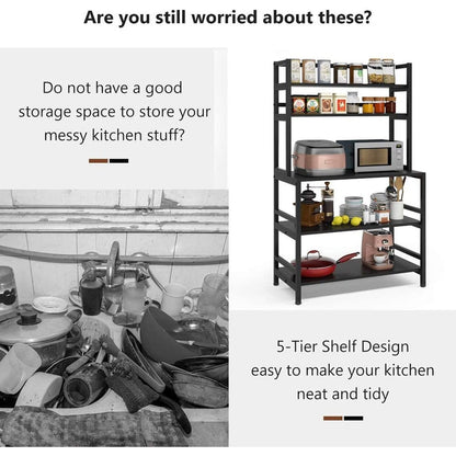 Étagère de rangement utilitaire à 5 niveaux pour cuisine, support pour four à micro-ondes, chariot à micro-ondes industriel avec meuble de rangement.