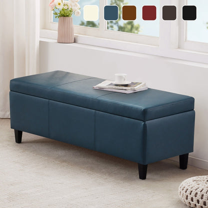 Ottoman rectangulaire de rangement recouvert de simili cuir - 50,3 x 17,50 x 18 pouces