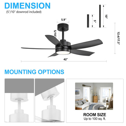 Ventilateur de plafond Breezary à 5 pales LED 65/52/42 avec kit d'éclairage et télécommande